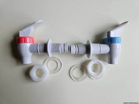 Set of taps (hot + cold) for water cooler with external thread. Hand push