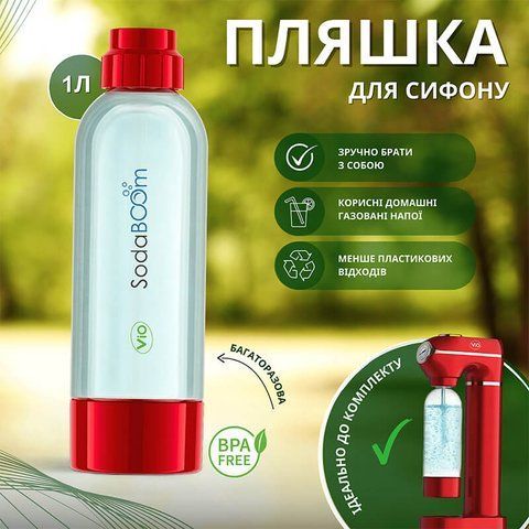 ViO SodaBoom, Многоразовая бутылка для газирования воды в сифоне SD-7006 red, пластиковая 3165 фото